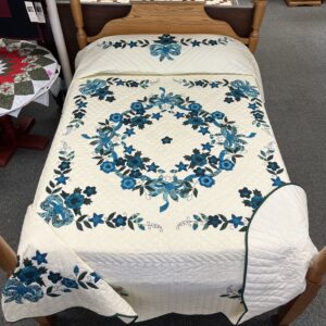 Garden Bouquet applique King quilt teals and blues