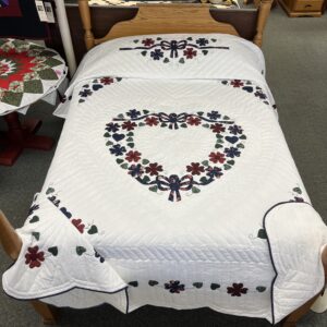 Applique Heart Bouquet Queen quilt burgundy navy