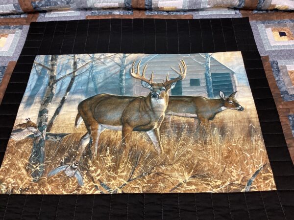 Buck with Deer Log Cabin Hand Quilted King Size - Image 2