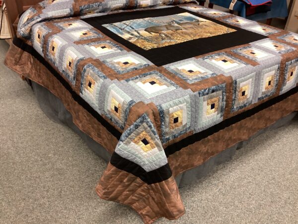 Buck with Deer Log Cabin Hand Quilted King Size - Image 3