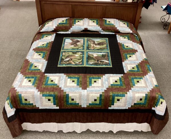 Majestic Eagles Log Cabin Hand Quilted King Size