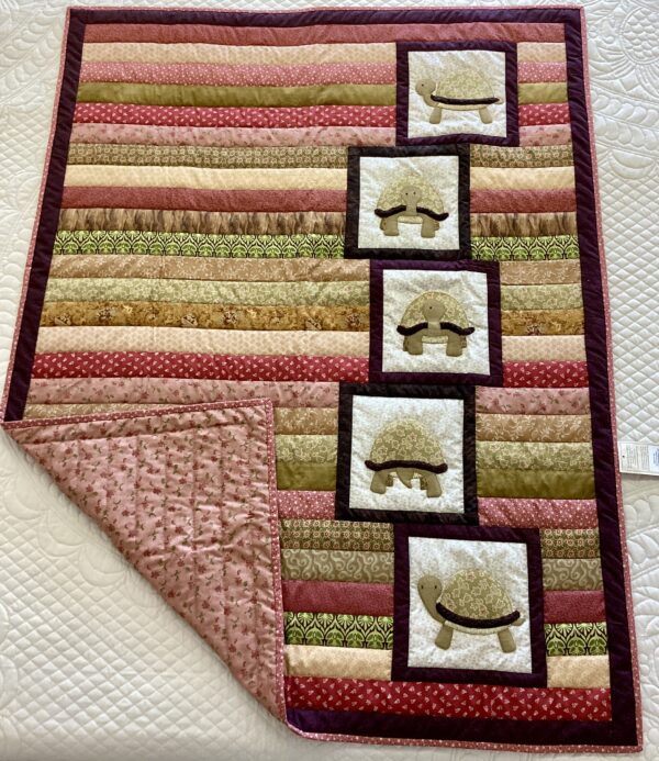 Crib Size Hand-Quilted Appliqued Turtles