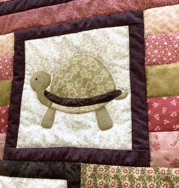 Crib Size Hand-Quilted Appliqued Turtles - Image 3