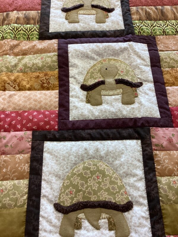 Crib Size Hand-Quilted Appliqued Turtles - Image 2